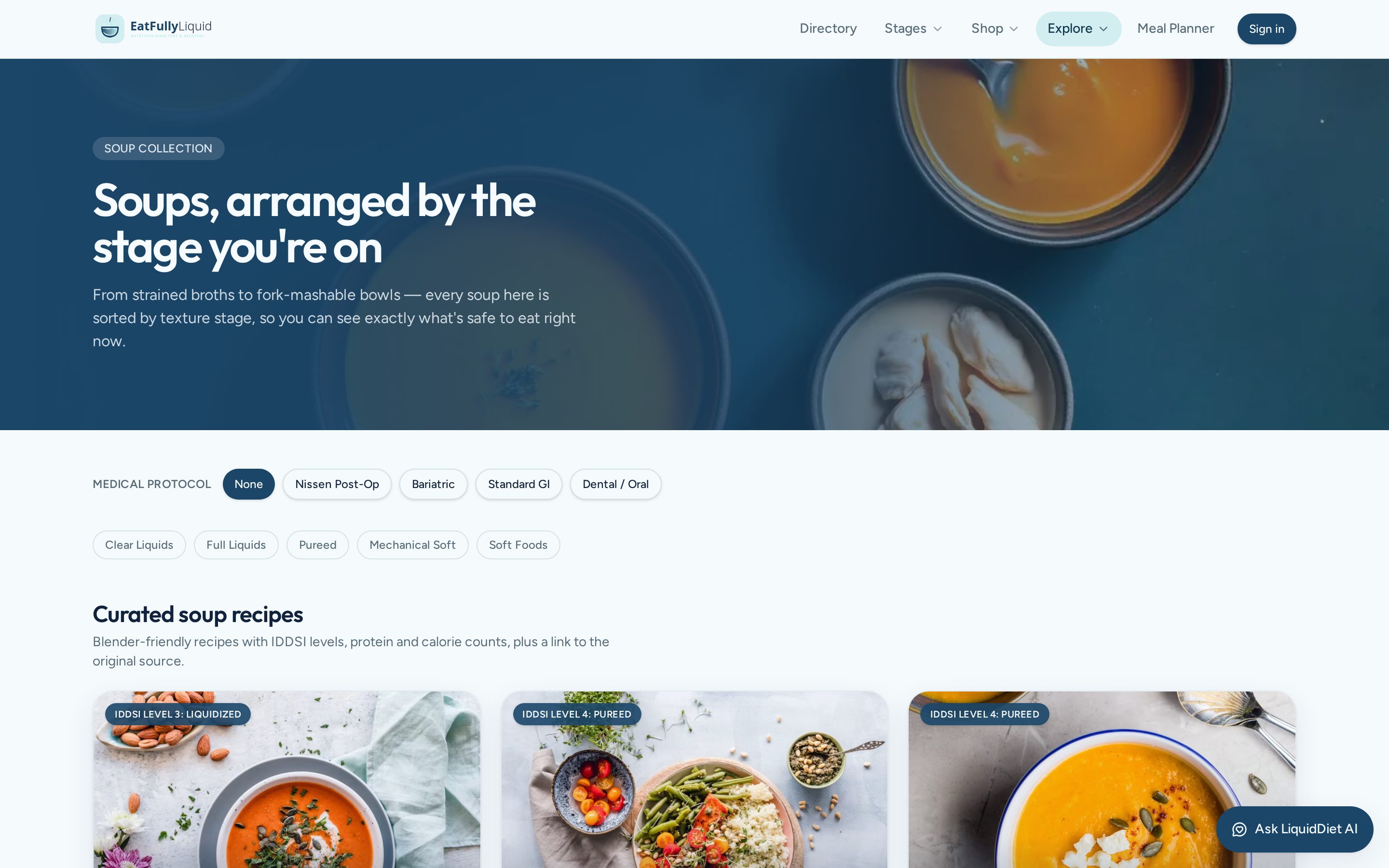 EatFullyLiquid Pureed soup recipes screenshot